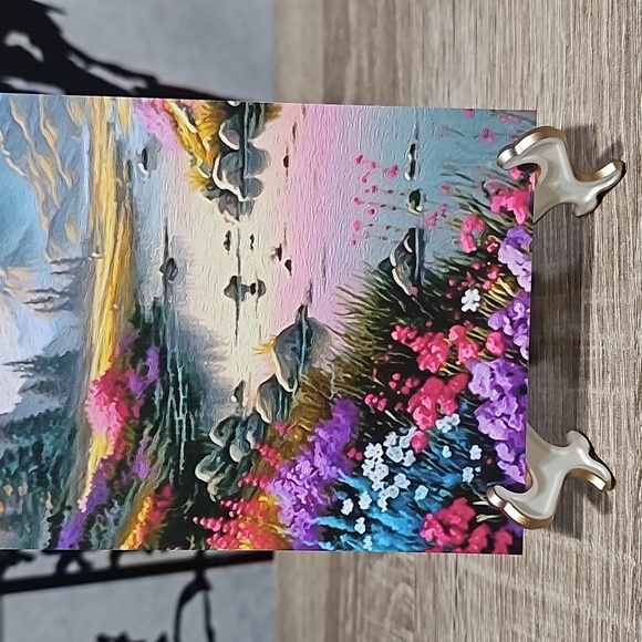 4x6 Colorful Floral Landscape with Mountains Oil Painting Art‎ Print - Picture 2 of 6